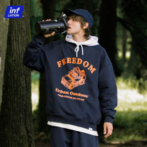 INFLATION brand 2023 autumn new men preppy style 400g fleece American retro light change printing round neck pullover casual sweater