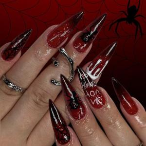 Halloween Móng Giả hạnh nhân Báo Chí trên móng tay keo trên móng tay Nhện Móng tay giả móng tay Acrylic cho tự làm móng tay trang trí