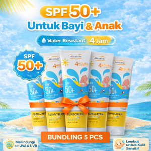 Airongsie Sunscreen Bayi & Anak Spf 50+ UVA UVB | Bundling 5 Pcs Waterproof 4 Jam 45 ml