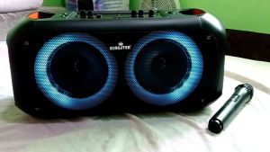 PORTABLE PARTY LIGHT KST 602 BLUETOOTH SPEAKER AUXILLARY FMRADIO FREE WIRELESS MIC MAY ADJUST TREBLE AND BASS