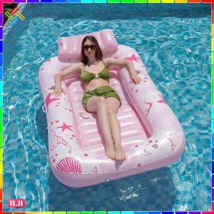 PVC Inflatable Tanning Water Lounge Chair Dual-Use Sunbathing Floating Raft Large Folding Float Row for Beaches Lakes Water Sports