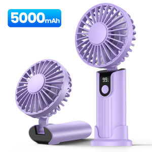 TOPK 5000mAh Mini Portable Fan USB Rechargeable Hand held FanSmall Pocket Fan 3 speeds with Lanyard &BaseUSB Desk Fan Foldable
