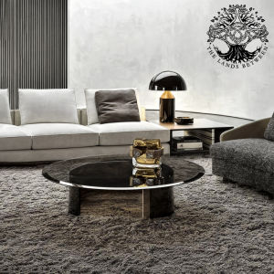 Bàn trà sofa bàn phòng khách bàn cafe BANGLE MINOTTI nhập khẩu mặt kính tròn inox mạ Gold brush