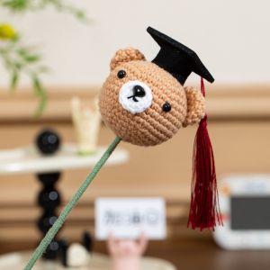 PUZHE Doctoral Hats Graduation Knitted Flower Artificial Woven Hand Woven Yarn Graduation Flower Bouquet Finished Bouquet Fake DIY Crochet Flower Bouquet Teachers Day Gift