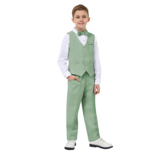 Lontakids Kids Boys Formal Suit Baby 4Pc Spring Tuxedo Vest Shirt Pants Set Birthday Wedding Party Costume Khaki Blue