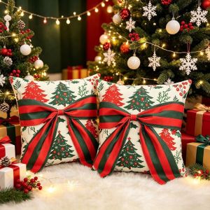 NALANILI 45x45cm Vỏ gối hình nơ Thoáng khí Cây thông Noel người tuyết. Vỏ gối Thời thượng Ấm cúng Vỏ gối tựa Trang trí Giáng sinh