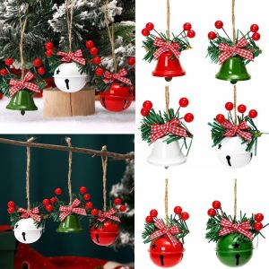 NAELIN 4pcs Kiểu treo Đồ trang trí chuông Giáng sinh loại với lá thông Berry Chuông treo Giáng Sinh Cổ điển Dây Chuyền Cây Thông Giáng Sinh Cây thông Noel