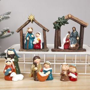 FANGAN Cute Holy Family Figurine Cartoon Classic Christmas Manger Ornaments Creative Decorative Jesus Christ Figurine