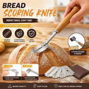 Bread Lame Arc Scoring Knife with 5 Replaceable Blades Dough Scraper Cutter Long Handle Baking Tools