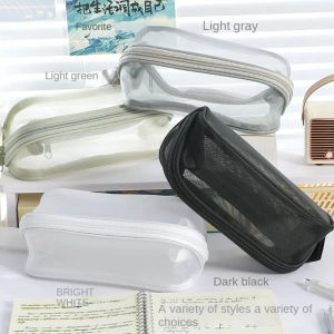 FDGFGG Large Capacity Mesh Pencil Case Solid Color Cosmetics Storage Stationery Storage Bag Ins Fashion Zipper Makeup Bag Student