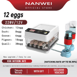 NANWEI 220V/12V Dual Power Egg Incubator 64/130 Eggs Fully Automatic Egg Incubator Intelligent Digital Hatcher Brooder with Temperature Control and Auto Turning for Hatching Chicken Duck Goose Quail Birds Incubators for Farm
