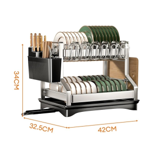 High Quality 304 Stainless Dish Rack with Drainer Pates Organizer Storage Kitchen Draining Racks