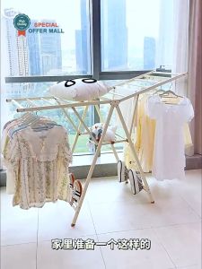 【Special Offer】Foldable Floor Standing Clothes Drying Rack Stainless Steel Heavy Duty Laundry Rack with Telescopic Retractable Adjustable Poles for Indoor Outdoor Balcony Bedroom Drying Quilts Blankets Baby Clothes Space Saver Sampayan