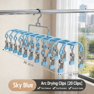 SPACEMADER Semi Circle Sock Drying Rack with 20 Clips Windproof Anti Slip Clothes Hanger Iron Rubber Clip Laundry Dryer for Socks Underwear Bra Balcony Sipitan Hanger