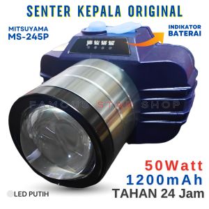 Senter Kepala Lensa Zoom Laser Terbaik MITSUYAMA MS-245P Tahan 24 Jam Daya 50 Watt Tahan Air Dan Benturan Ready Cahaya Kuning Dan Putih Cas USB Tipe-C Headlamp | Headligt LED Rechargeable | FAMOUS STAR SHOP
