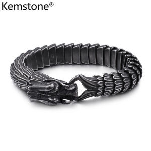 Kemstone Domineering Stainless Steel Silver Black Gold Plated Dragon Cuff Bangle Bracelet Jewelry Gift