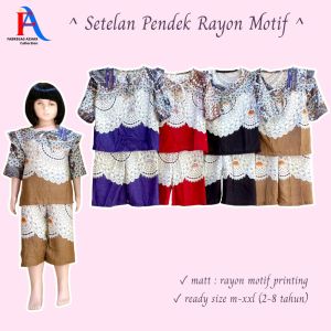 Setelan Celana Pendek dan Kaos Rayon Motif untuk Anak 1-7 Tahun - Bahan Katun Rayon Motif Printing