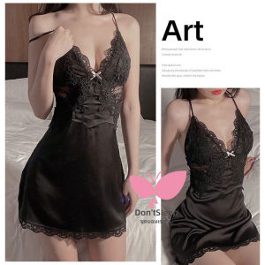 ชุดนอนสตรี🎈ผ้าซาตินสวมใส่สบาย⭐หน้าอกแต่งลูกไม้✅pajama ชุดนอร（H9066）