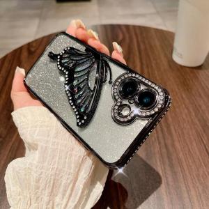 Glitter Diamond Quicksand Butterfly Case for iPhone 16 15 14 Pro Max 12 13 11 X Xr Xs 7 8 Plus Gradient Bling Rhinestone Cover