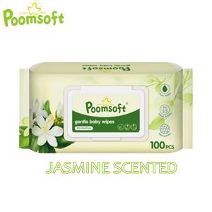 Poomsoft 1 Packs x 100 Sheet Jasmine Scented No-Alcohol Gentle Baby Wipes Wet Tissue Disposable