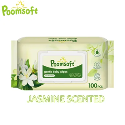 Poomsoft 1 Packs x 100 Sheet Jasmine Scented No-Alcohol Gentle Baby Wipes Wet Tissue Disposable