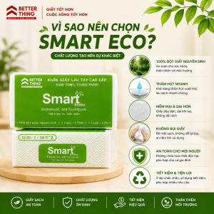 Giấy Lau Tay SMART ECO 2 Lớp 100 Tờ | 100% Bột Giấy Nguyên Sinh | Mềm Mại - Dai - Thấm Hút Tốt | Khăn Giấy Lau Tay Cao Cấp Better Thing