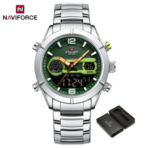 NAVIFORCE Men Watch Original Waterproof Watch Gold Stainless Steel Digital Watch Sport Outdoors Multifunctional Alarm Luminous Display
