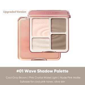 Judydoll New Arrival Contour & Highlight 4-Color Palatte 9g Highlighter Makeup Highlighters Contour (Warm & Cool Tone For All Skin Types) Free Nose shadow brush