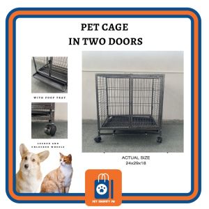 PET CAGE TWO DOORS METAL GRAY CAT DOG CAGE WITH TRAY / A605