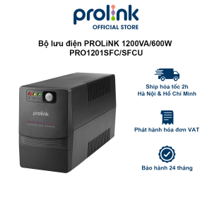 Bộ lưu điện UPS PROLINK PRO1201SFC (1200VA) công suất 600W tích hợp bộ AVR sạc siêu nhanh dùng cho PC Camera Wifi