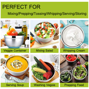 PANDA Baskom Stainless 5PCS ukuran 18-26cm/1.3L-4L Mangkok makanan dengan seal Baskom sayur Mangkok sup stainless Mangkok stainless Sayur wadah Mangkuk stainless steel Baskom adonan Baskom Salad Mixing Bowl Set Salad Bowl [Stok&Pengiriman Cepat]