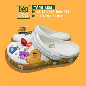 Dép Cross Cho Bé Vịt Vàng Cute Tặng Thêm 6 Jibitz Cài Dép Đế Bằng Viền Vàng Bít Đầu Chống Thấm Nước Đi Bên Ngoài Mẫu Mùa Hè Nhiều Size