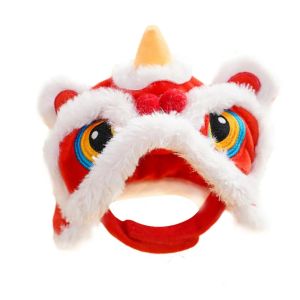 DENGJT Chinese Style Cat Dance Lion Hats Cartoon Soft Pet Christmas Costume 3D Shape Comfortable Cute Plush Pet Caps Lunar New Year