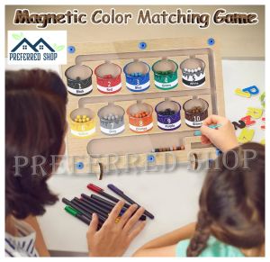 PREFERRED SHOP Magnetic Color Sorting Board and Number Maze Magnet Childrens Wooden Magnetic Learning Counting Toddler Puzzle Board