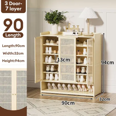 AF Home Bamboo Shoe Cabinet Wooden With Rattan Door Breathable Bamboo/Wood Shoerack Storag Organizer 7 Layers