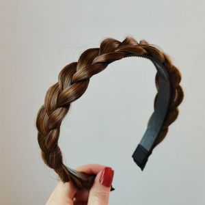 Tóc Giả Headband Với Bangs Cô Gái Xương Cá Bện Tóc giả mái thưa Headbands Mô Phỏng giả liền mạch băng đô Tóc Giả Bang Phụ kiện tóc Cho Phụ Nữ
