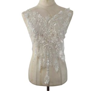 CHPERF European Style Floral Bead Embroidery Patches Silver Sequin White Beaded Sequins Lace Patch Luxury French Lace Wedding Dress Applique DIY Dress Accessories