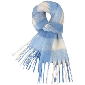DGFDF Blue White Plaid Fringe Scarf Long Tassels Tartan Checkered Knitted Woolen Wrap Outdoor Thermal Collar Large Size Winter Warm Shawl Snowy Weather