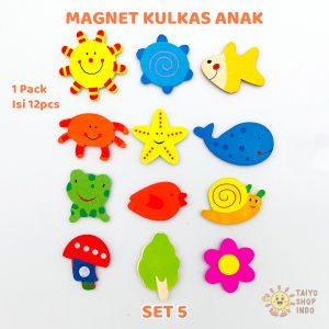 TAIYO Mainan Anak Magnet Kulkas Anak Kayu Set Pack 12 pcs Lemari Lucu Mini Hewan Tumbuhan Binatang