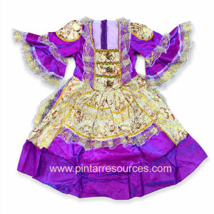 READY STOCK Childrens European Style Performance Costume: Russian Princess Dress Cinderella Stage Costume Purple and Burgundy Dresses with Embroidery and Lace Details.