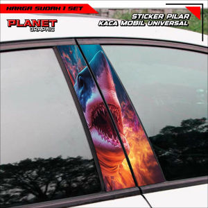 Sticker Pilar Kaca Mobil Universal SHARK Bisa Custom Gambar/Foto 1 SET (Kanan Kiri) - RON Design