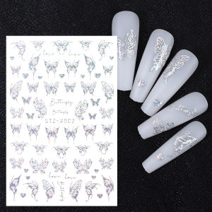 Laser Miếng Dán Bướm Cho Móng Tay Thanh Trượt Dính Mặt Trăng Rồng Rắn Ba Chiều Trái Tim Sao Trang Trí 3D Đề-can Dán Móng Nghệ Thuật