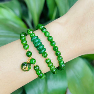 vòng tay dáng chuỗi đá diopside tự nhiên mix đồng điếu và charm túi tiền diopside vip bọc vàng tây vòng tây đá phong thủy trang sức thiết kế đủ hóa đơn thẻ bảo hành