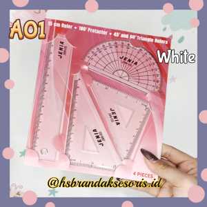 (4IN1) PENGGARIS MATEMATIKA JENIA J99-05 / 1SET PENGGARIS WARNA BENING / PENGGARIS BUSUR SEGITIGA MISTAR / PENGGARIS WARNA TRANSPARAN / JENIA COLOUR RULER SET MATHEMATICAL / PSJ6648