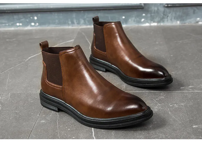 Winter Chelsea Boots Men PU Leather Shoes Men Ankle Boots Fashion