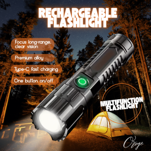 Rechargeable LED Flashlight USB Type-C Torch Light 3 Modes Portable Outdoor Camping Hiking Emergency