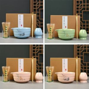 ELITEDEALSHUB 4PCS ไม้ไผ่เซรามิก ชุดชาแมทช่าญี่ปุ่น ที่วางไม้ตีมัทฉะ ชามมัทฉะ ชุดทำมัทฉะ ใหม่ ใช้ซ้ำได้ ชุดชงชาแบบช้อนชา ผู้รักชา