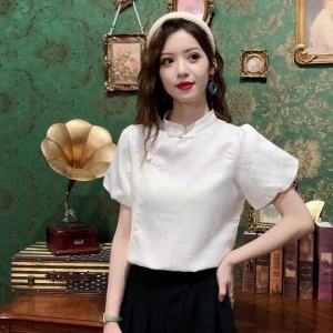 Ammin 2024เสื้อหรูหราชุดกี่เพ้าดัดแปลงผ้าชีฟองคอกระดุมวินเทจสไตล์จีน