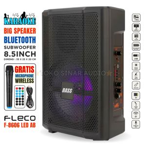 Speaker Aktif Super Bass Bluetooth Karaoke FLECO F-8606 LED AB GRATIS MIC WIRELESS Karaoke Speaker Bluetooth Full Bass Subwoofer Speaker 8.5 Inch Speaker Aktif Subwoofer Full Bass Salon Bluetooth Full Bass