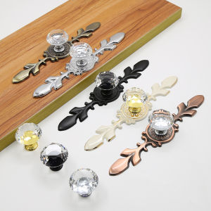 European-style Modern Minimalist Glass Diamond Transparent Black Crystal Door Handle Single-hole Thickened Solid Handle Cabinets Wardrobes 欧式现代简约 玻璃钻 透明 黑色水晶拉手 橱柜 衣柜 单孔把手实心加厚 FUNIANQI